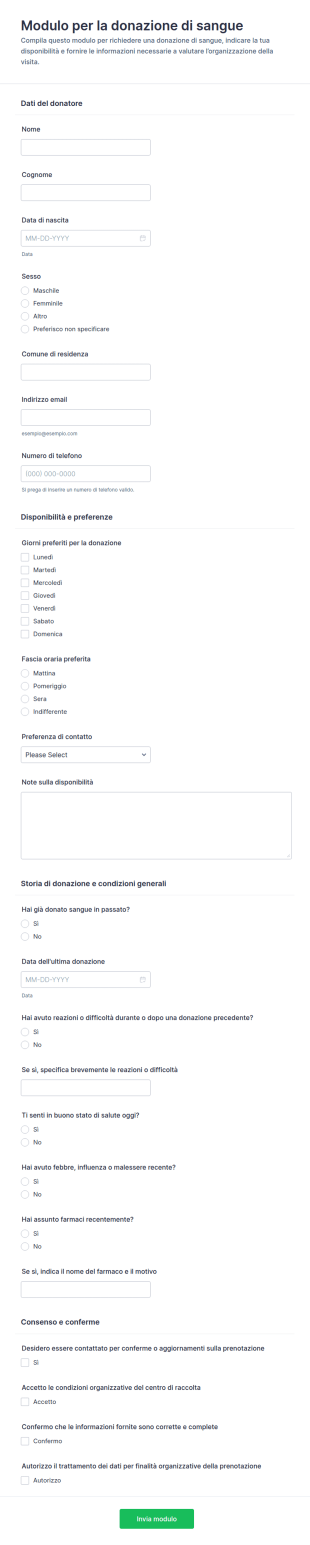 Modulo Per La Donazione Di Sangue