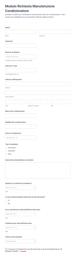 Modulo Per La Manutenzione Dell’Impianto Di Condizionamento