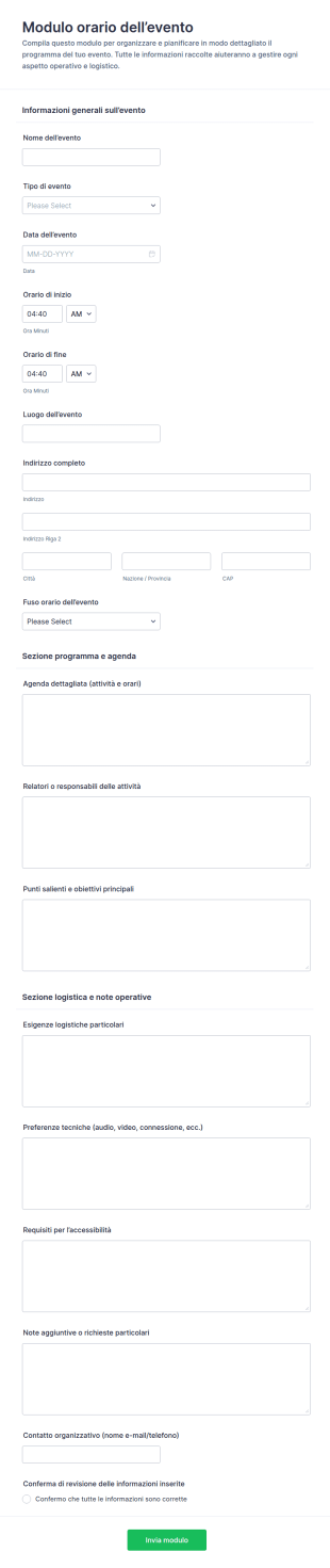 Modulo Per La Pianificazione Eventi