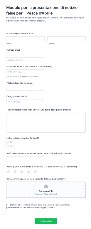 Modulo Per La Presentazione Di Notizie False Per Il Pesce D’Aprile
