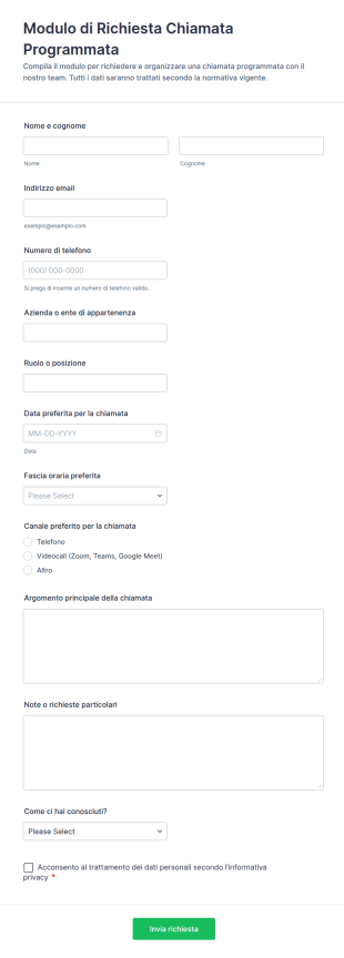 Modulo Per La Programmazione Di Chiamate Programmate