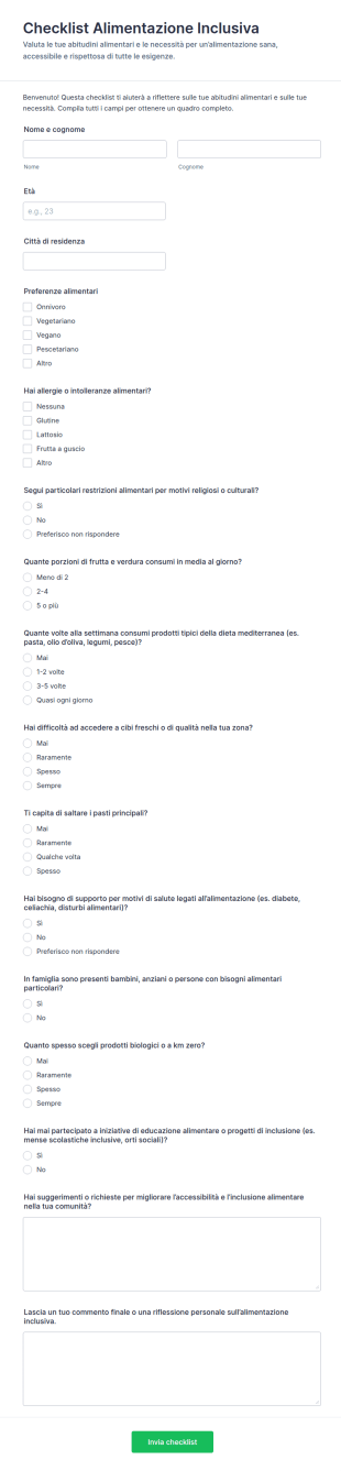 Modulo Per La Raccolta Cibo Per Eventi