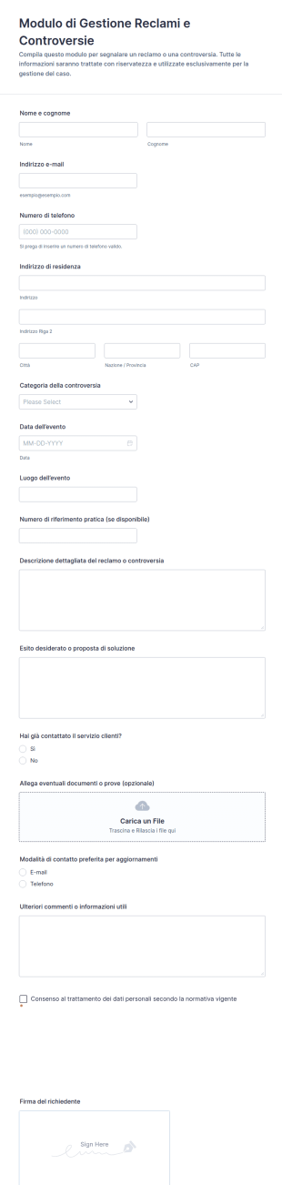 Modulo Per La Risoluzione Delle Controversie