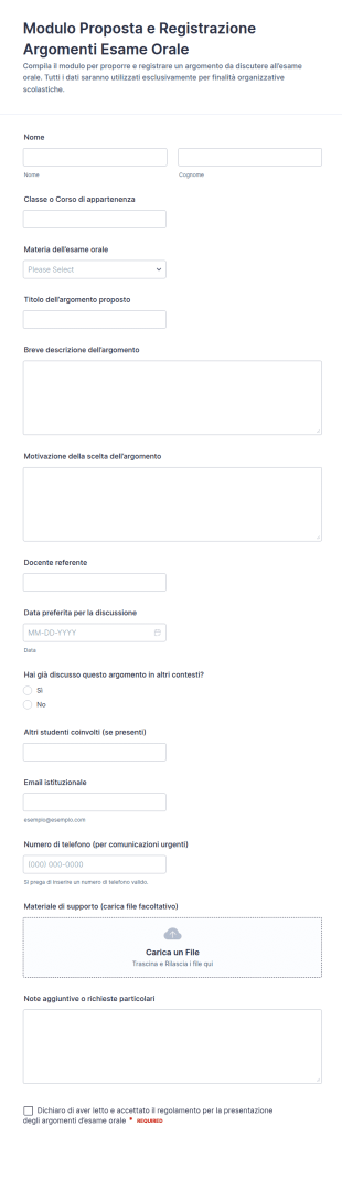Modulo Per L’argomento Dell’esame Orale