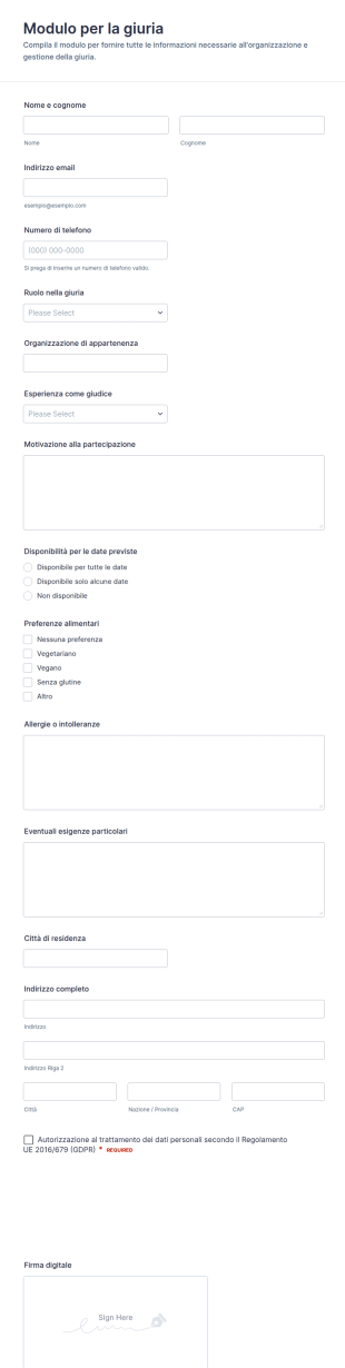 Modulo Per Le Informazioni Della Giuria