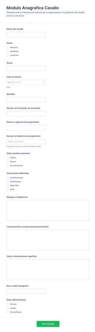 Modulo Per Le Informazioni Sul Cavallo