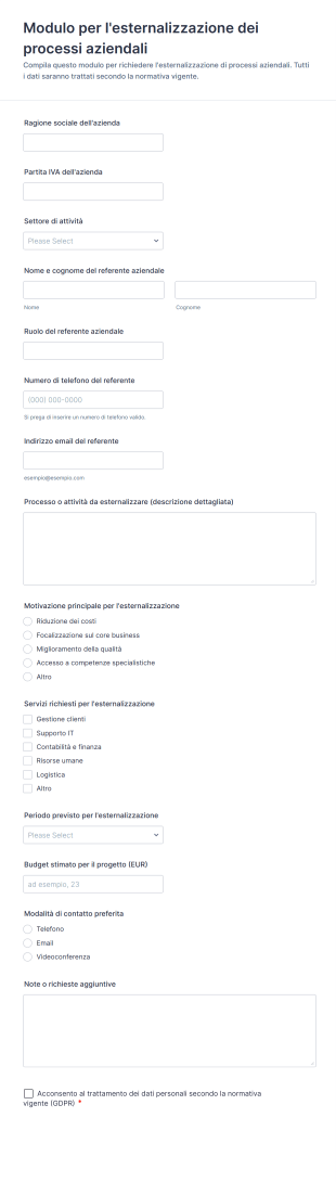 Modulo Per L'esternalizzazione Dei Processi Aziendali