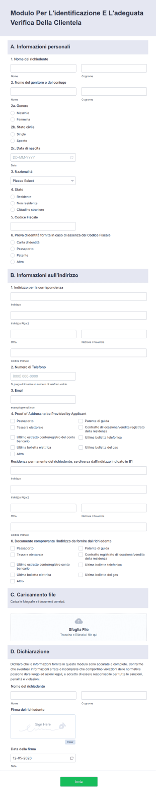 Modulo Per L'identificazione E L'adeguata Verifica Della Clientela
