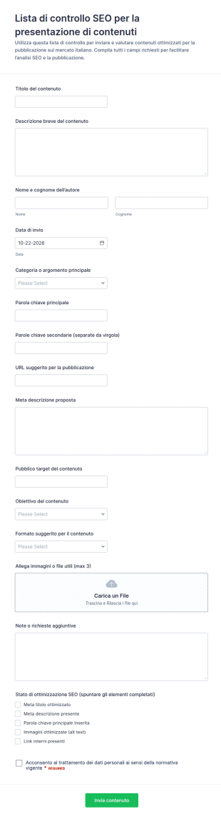 Modulo Per L’invio Di Contenuti SEO