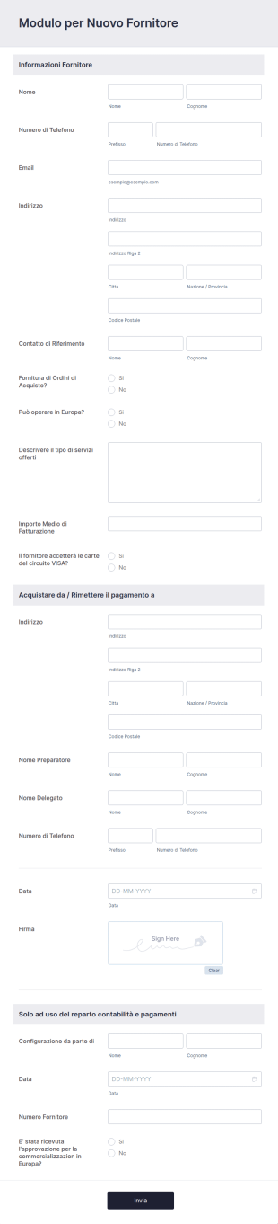 Modulo Per Nuovo Fornitore