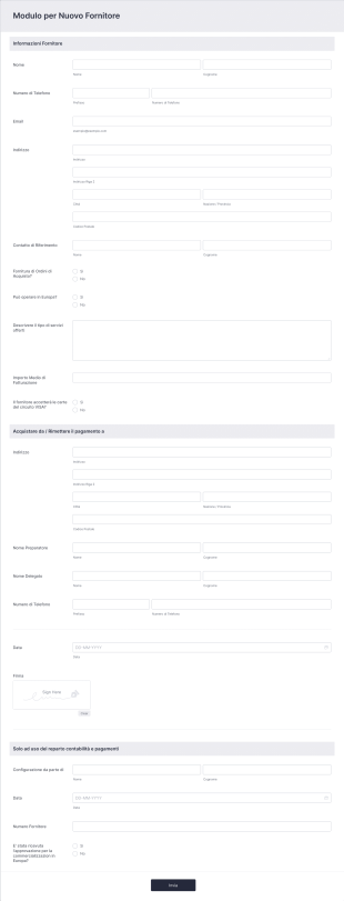 Modulo Per Nuovo Fornitore Form Template