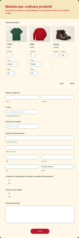 Modulo Per Ordinare Prodotti