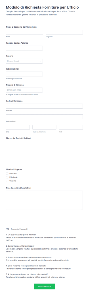 Modulo Per Ordine Di Materiali Per Ufficio