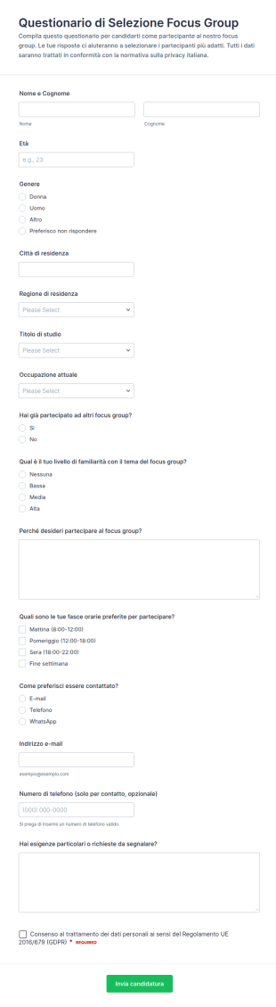 Modulo Per Screening Focus Group