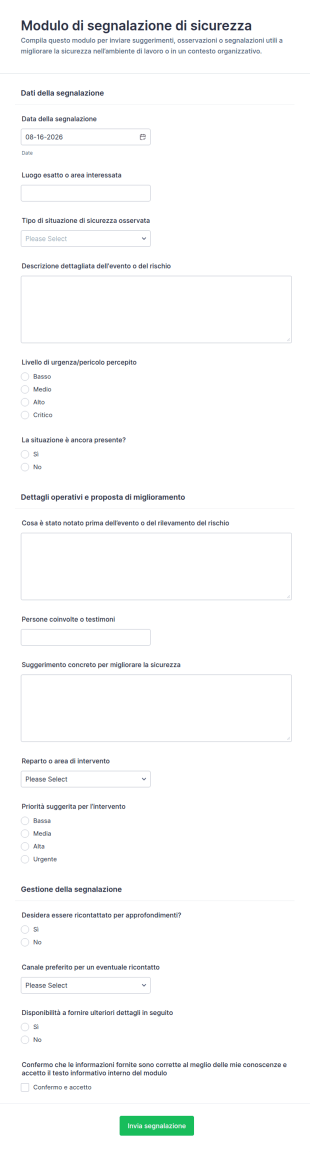 Modulo Per Suggerimenti Di Sicurezza