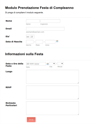 Modulo Prenotazione Festa Di Compleanno Form Template