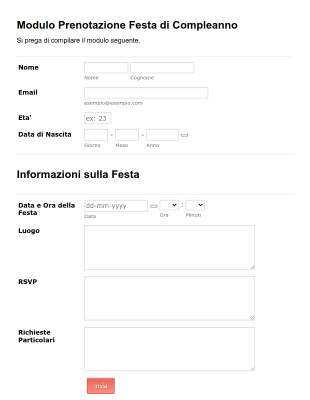 Modulo Prenotazione Festa Di Compleanno Form Template