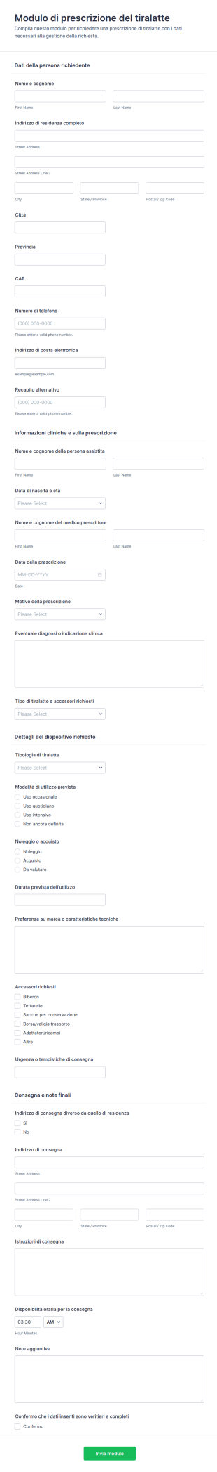 Modulo Prescrizione Per Tiralatte