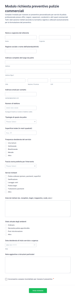Modulo Preventivo Di Pulizia Commerciale