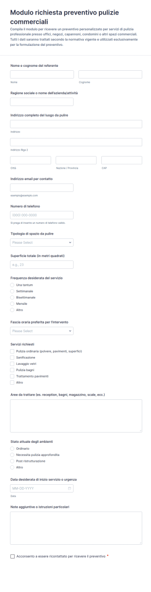 Modulo Preventivo Di Pulizia Commerciale