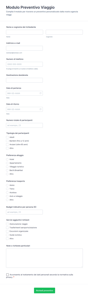 Modulo Preventivo Viaggio | Jotform