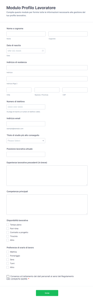 Modulo Profilo Lavoratore