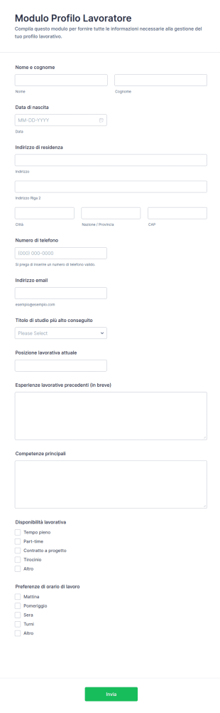 Modulo Profilo Lavoratore