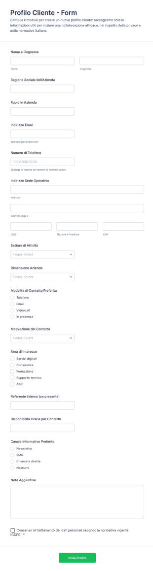 Modulo Profilo Nuovo Cliente