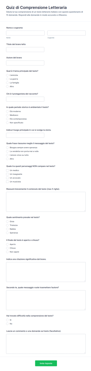 Modulo Quiz Di Comprensione Della Letteratura