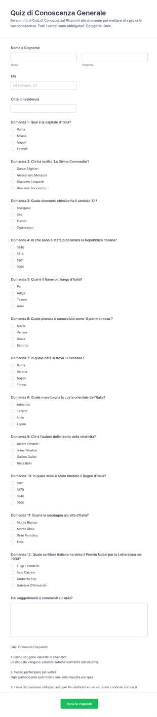 Modulo Quiz Di Conoscenza