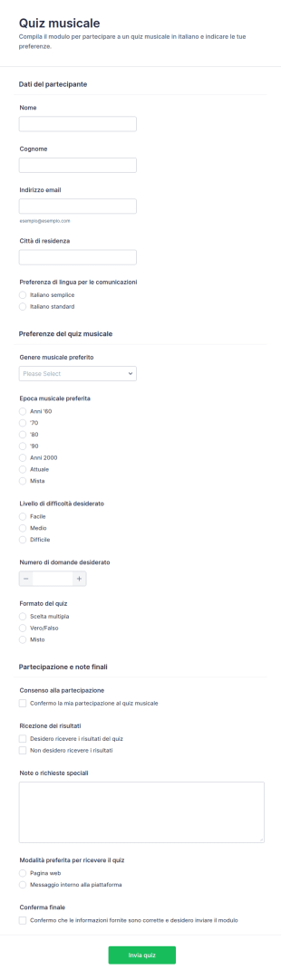 Modulo Quiz Di Musica