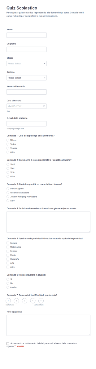 Modulo Quiz Scolastico