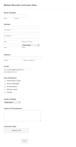 Modulo Raccolta Curriculum Vitae