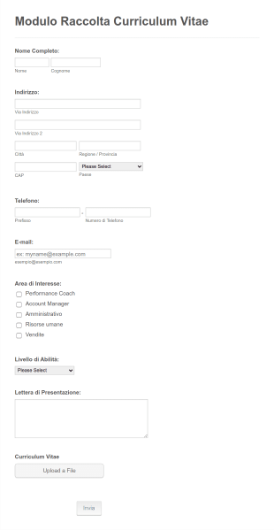 Modulo Raccolta Curriculum Vitae
