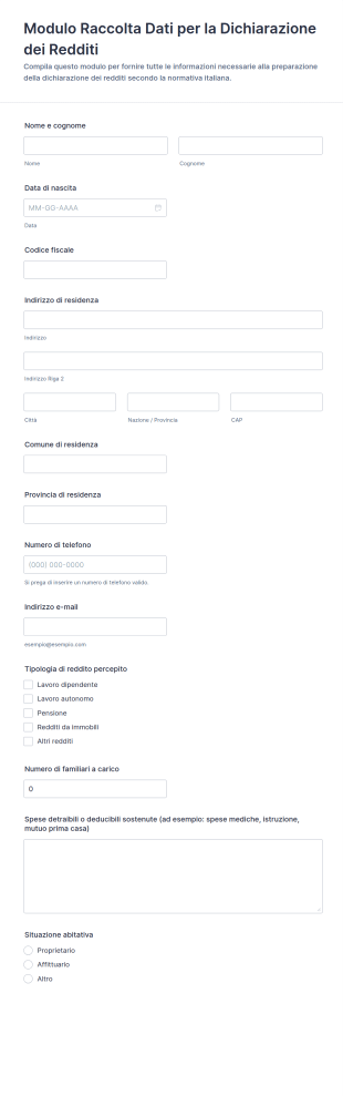 Modulo Raccolta Dati Per La Dichiarazione Dei Redditi