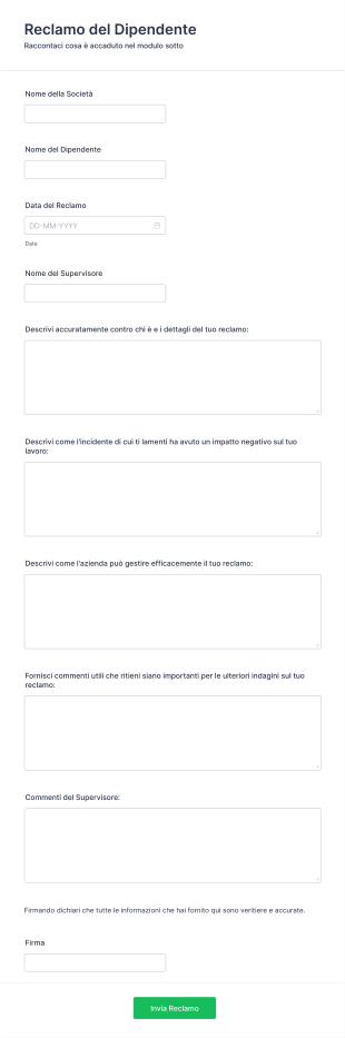Modulo Reclamo Dipendenti Form Template
