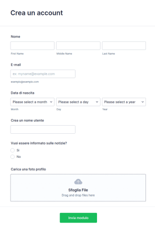 Modulo Registrazione Account
