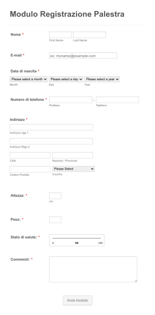 Modulo Registrazione Alla Palestra Form Template
