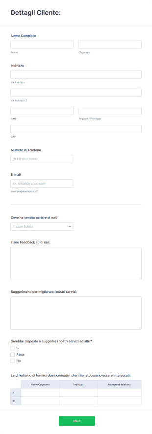 Modulo Registrazione Nuovo Cliente