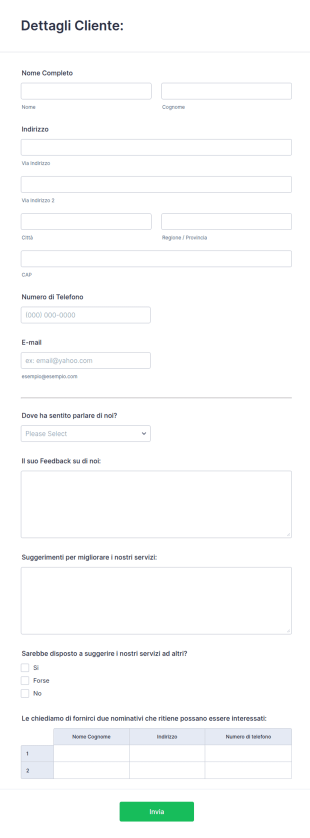 Modulo Registrazione Nuovo Cliente