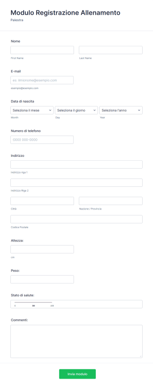 Modulo Registrazione Per Palestra Form Template