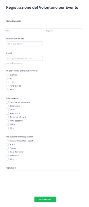 Modulo Registrazione Volontari Festival
