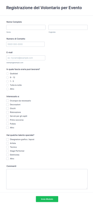 Modulo Registrazione Volontari Festival