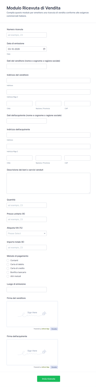 Modulo Ricevuta Di Vendita