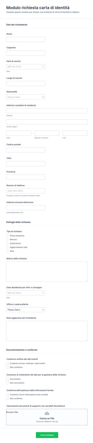 Modulo Richiesta Carta D'Identità