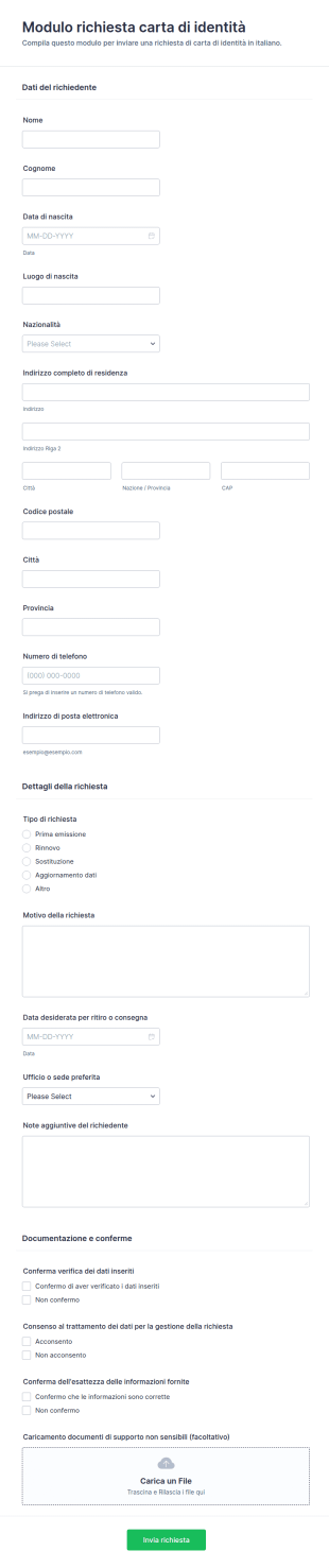 Modulo Richiesta Carta D'Identità
