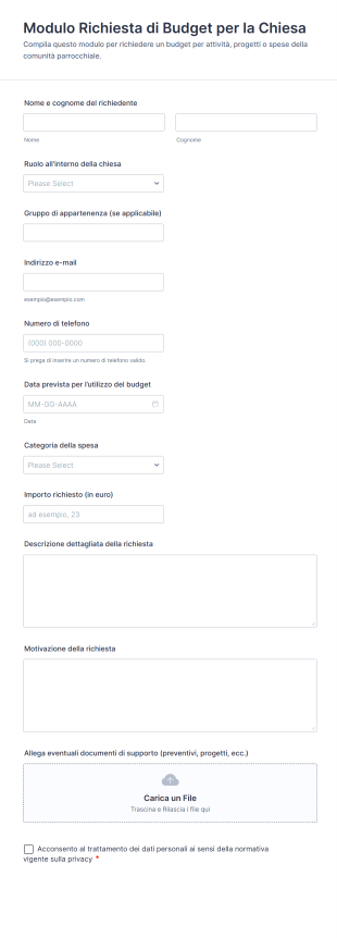 Modulo Richiesta Di Budget Per La Chiesa