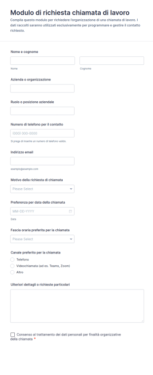Modulo Richiesta Di Chiamata Di Lavoro