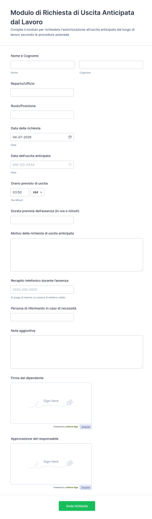 Modulo Richiesta Di Permesso Di Lavoro In Orario Ridotto