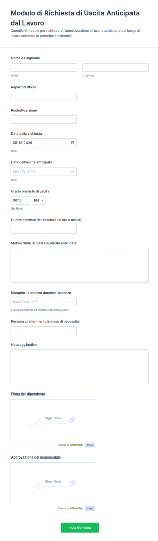 Modulo Richiesta Di Permesso Di Lavoro In Orario Ridotto